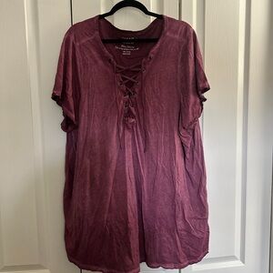 Torrid Short Sleeve Lace-Up Plum Top